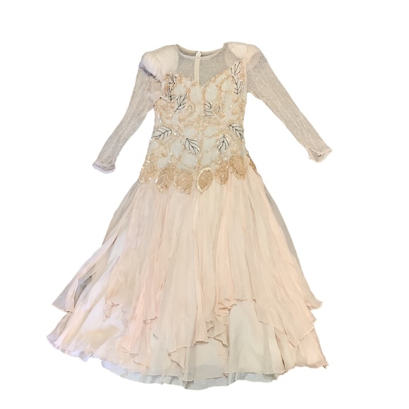 OLEG CASSINI Vintage Beaded 100% Silk Fancy Long Sleeve Wedding Dress-Size 6 - Picture 13 of 16